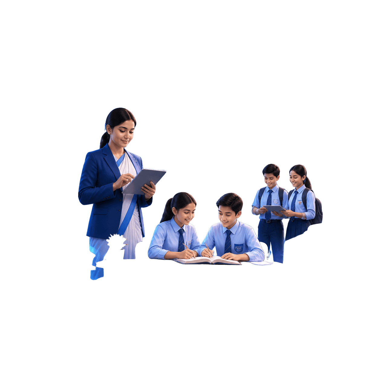 Nepali teacher and students using VidyaSutra on tablets